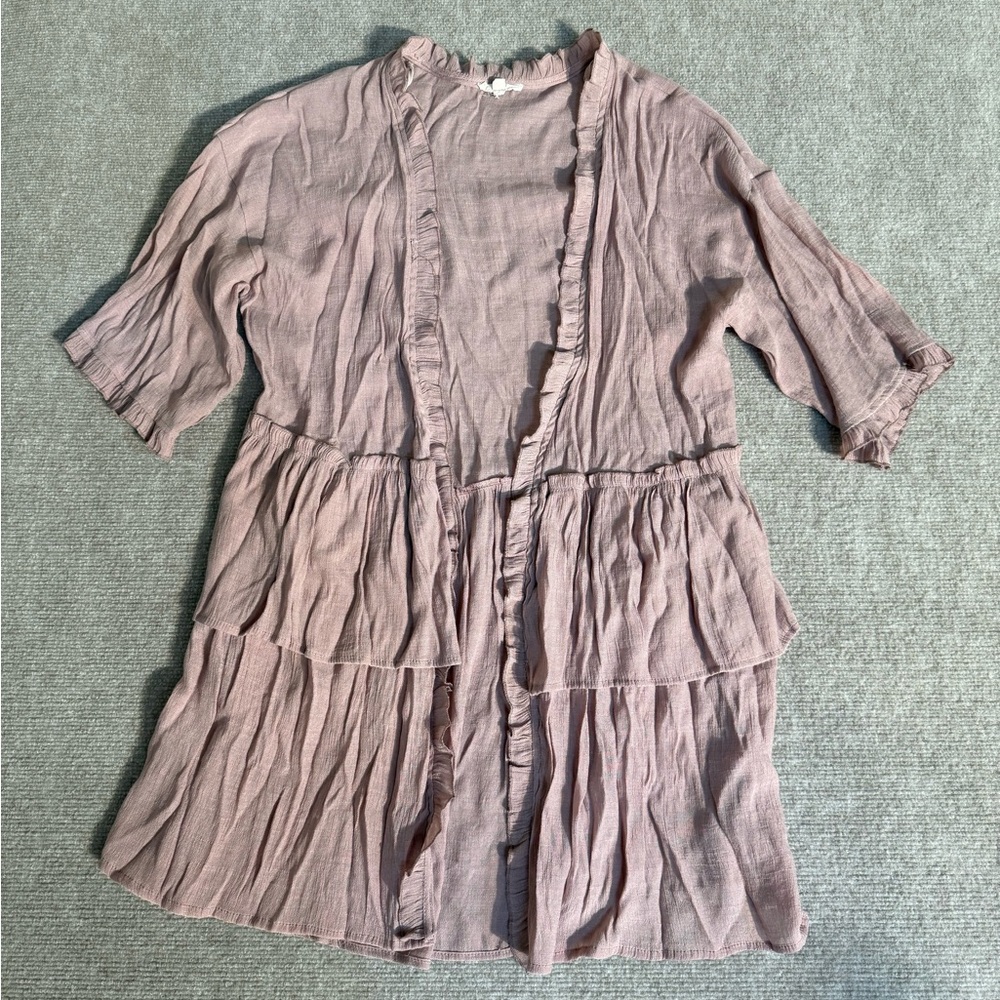 Easel Blush Pink Ruffle Cuff Tiered 3/4
Sleeve Lightweight Duster Cardigan - S